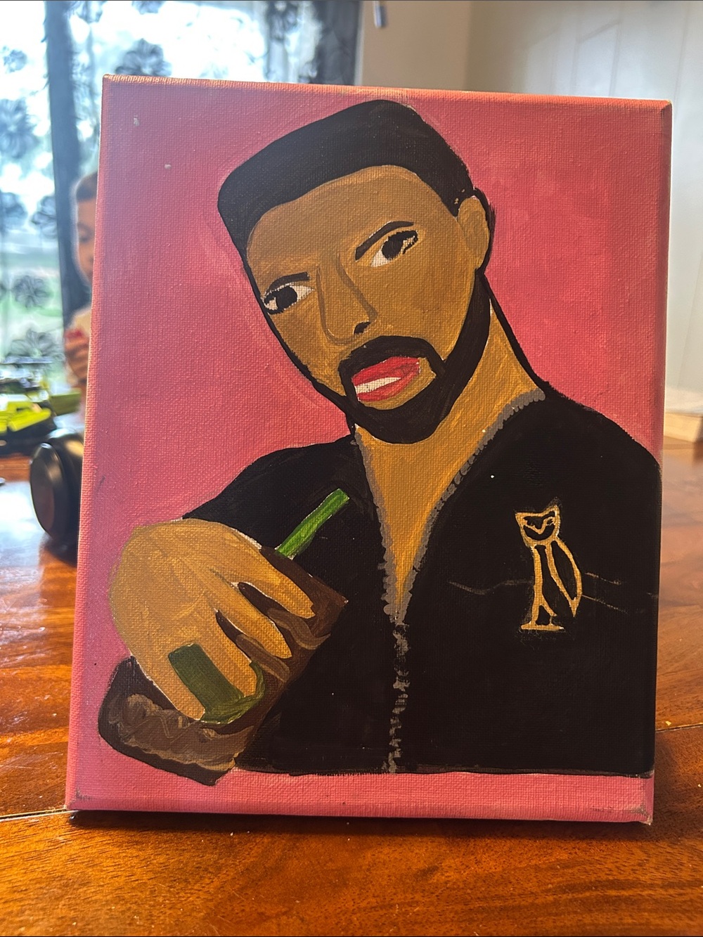 Drake Portrait Painting - Pink, Black, Gold, Tan
